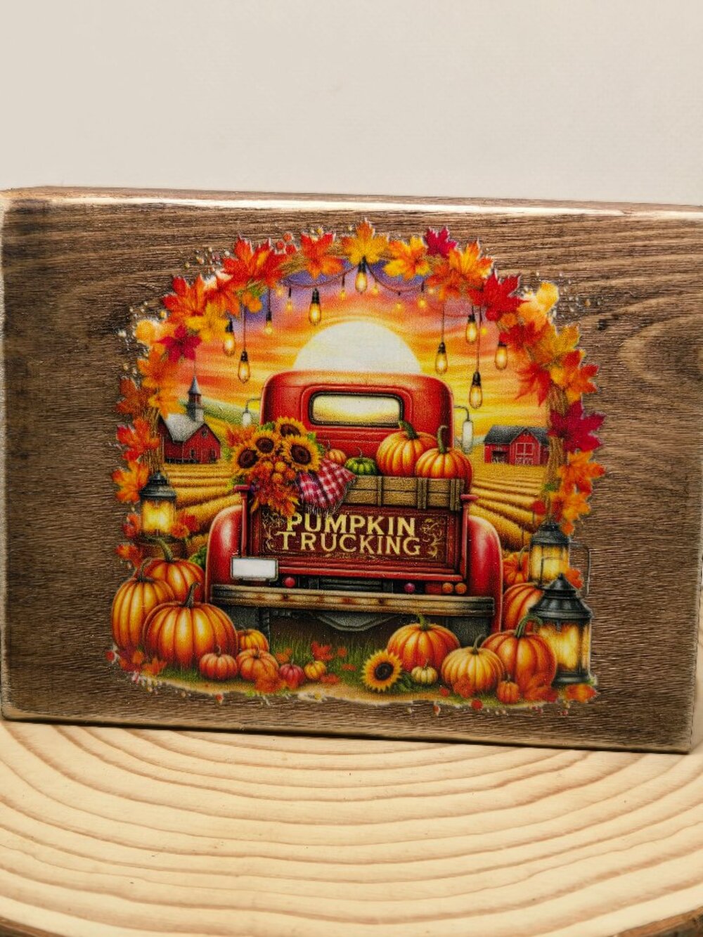 Handcrafted Decor, Mini Wood Sign, Vintage Truck & Pumpkins "Pumpkin Trucking"